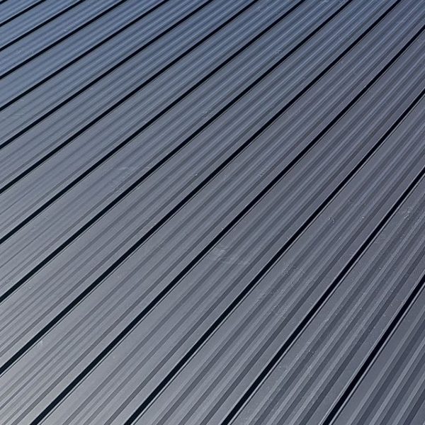 Charcoal metal roof panel color, close up